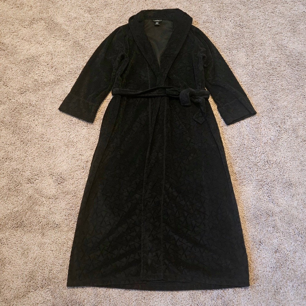 Natori Robe Womens Size M Black Faux Fur Geometric Textured Long Luxury Lounge